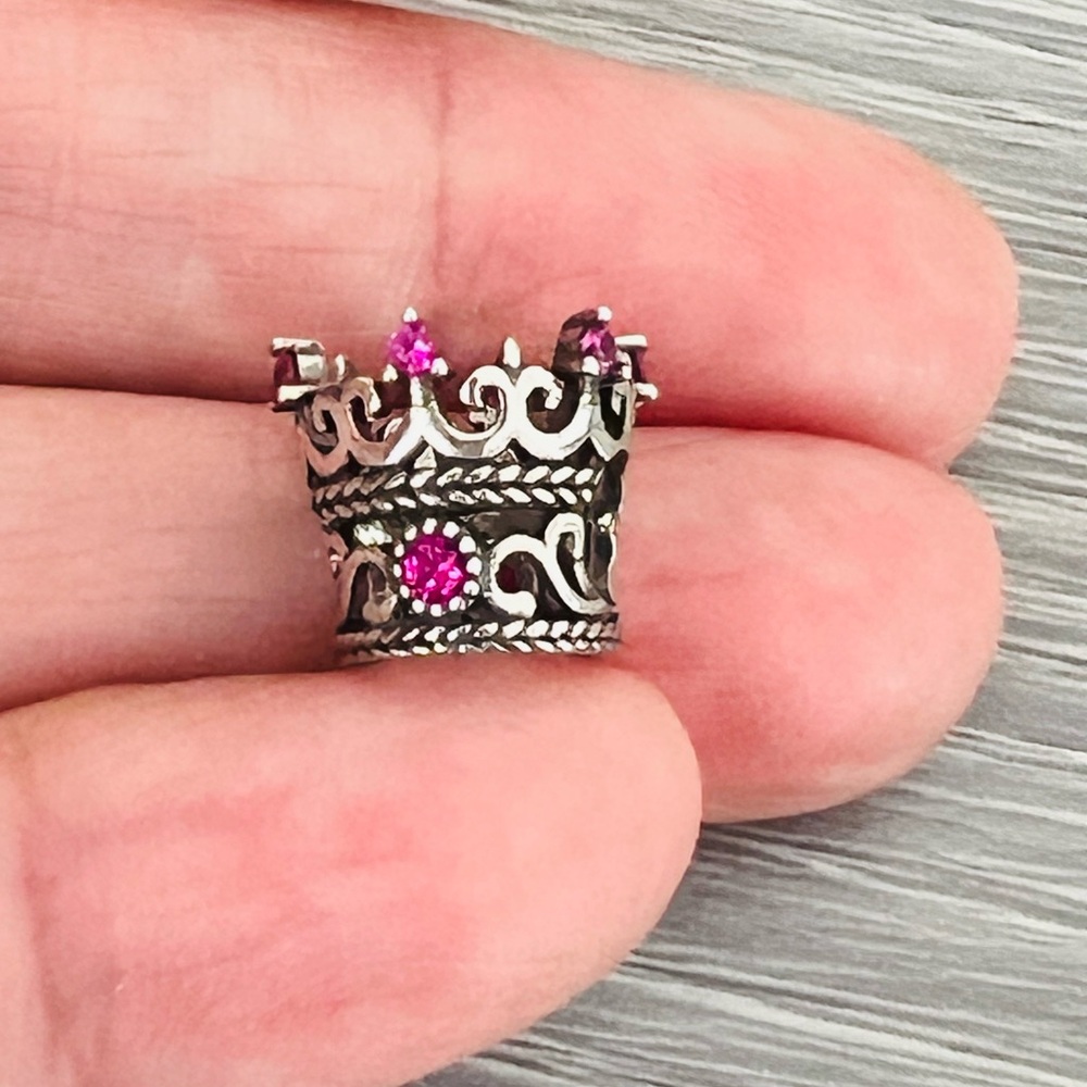 Silver plated & paved red crystals ROYAL CROWN Bracelet charm